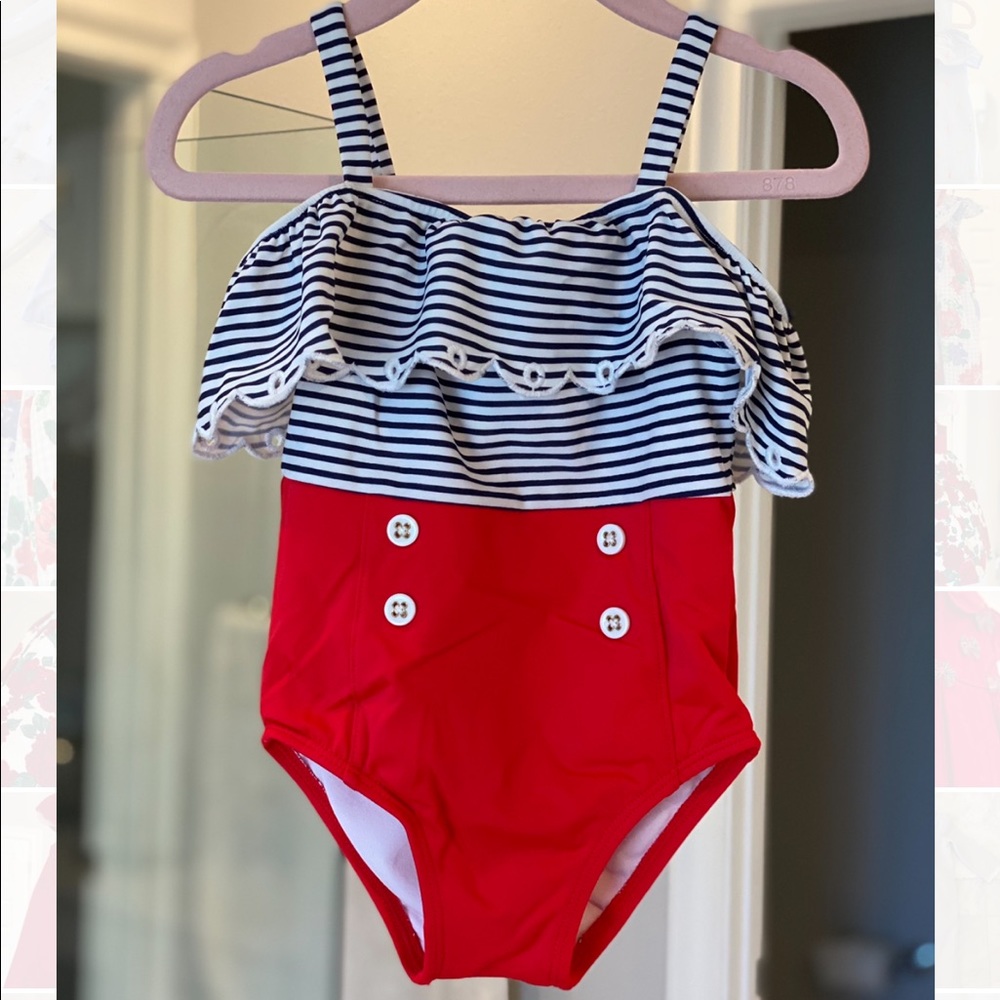 Janie and Jack Blue Striped Nautical Swim Suit 18M
